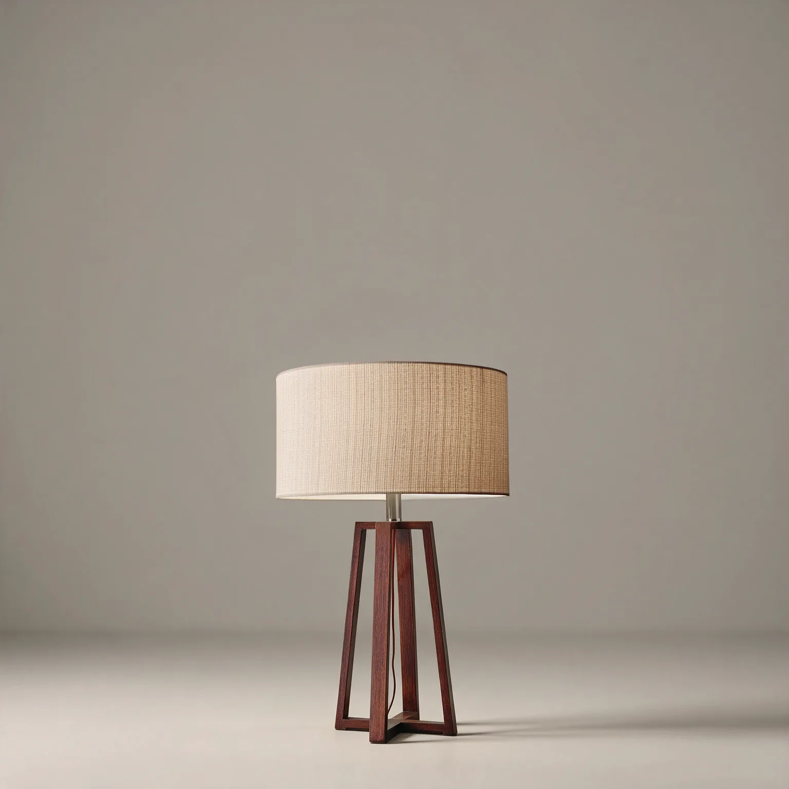 Walnut Wood Finish Linen Fabric Shade Table Lamp, front view