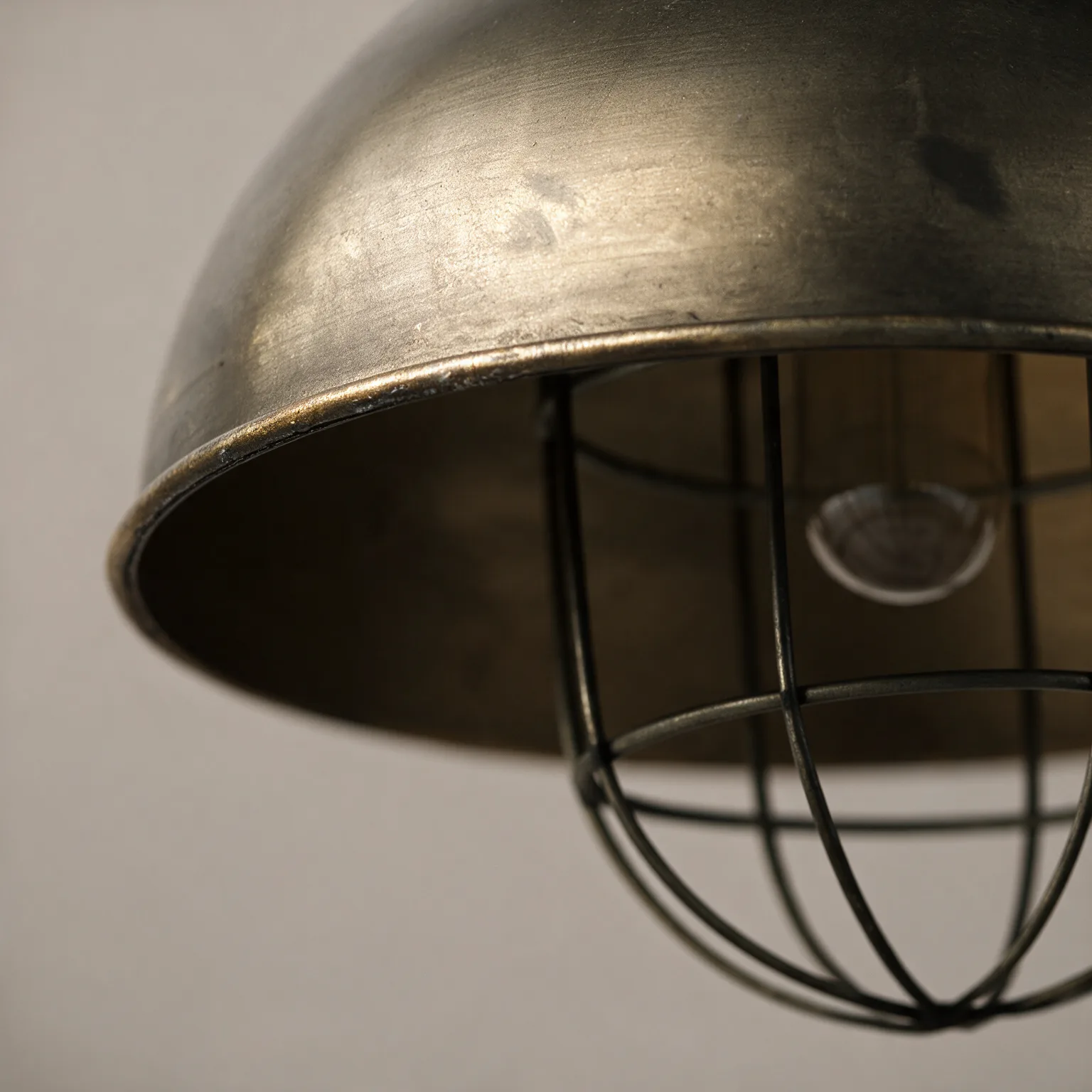 Distressed Bronze Metal Dome Hanging Light, detail