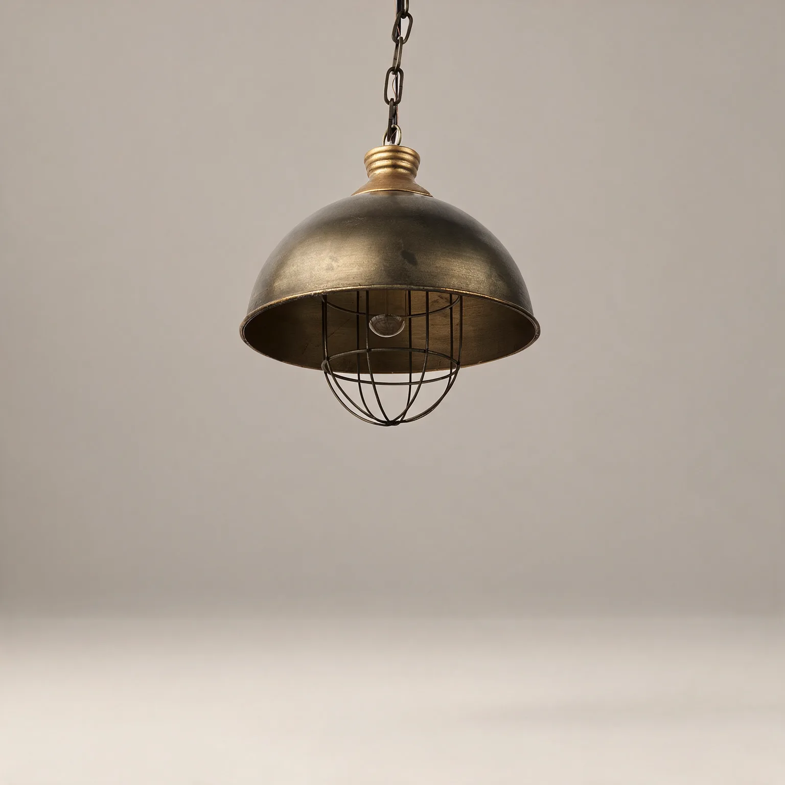 Distressed Bronze Metal Dome Hanging Light, front view
