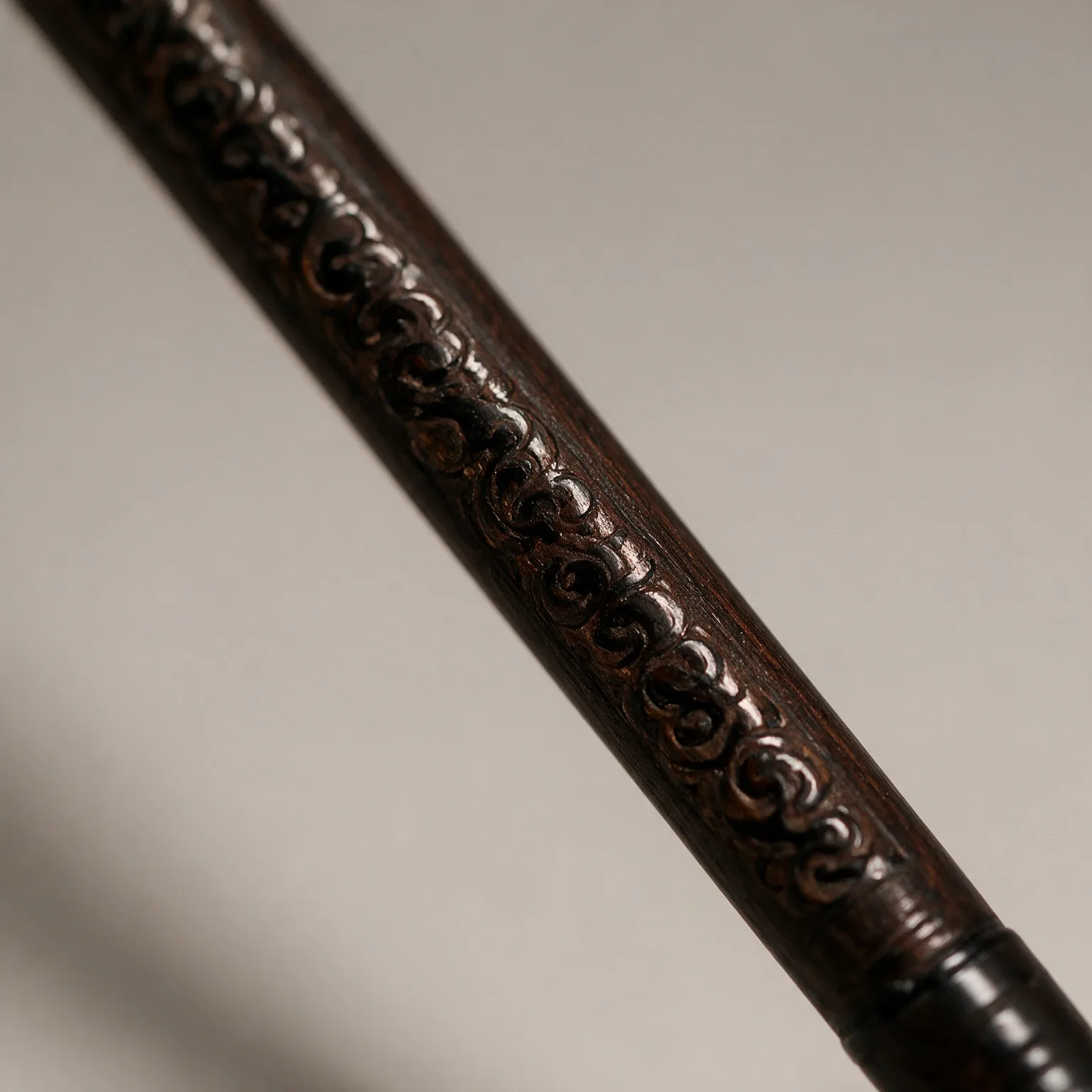 Brown Carved Scroll Wood Decorative Calligraphy Brush, detail