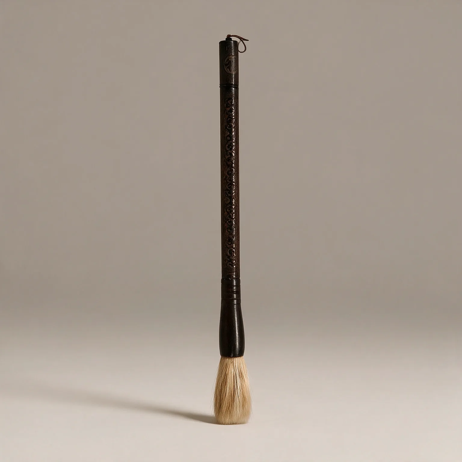 Brown Carved Scroll Wood Decorative Calligraphy Brush, front view