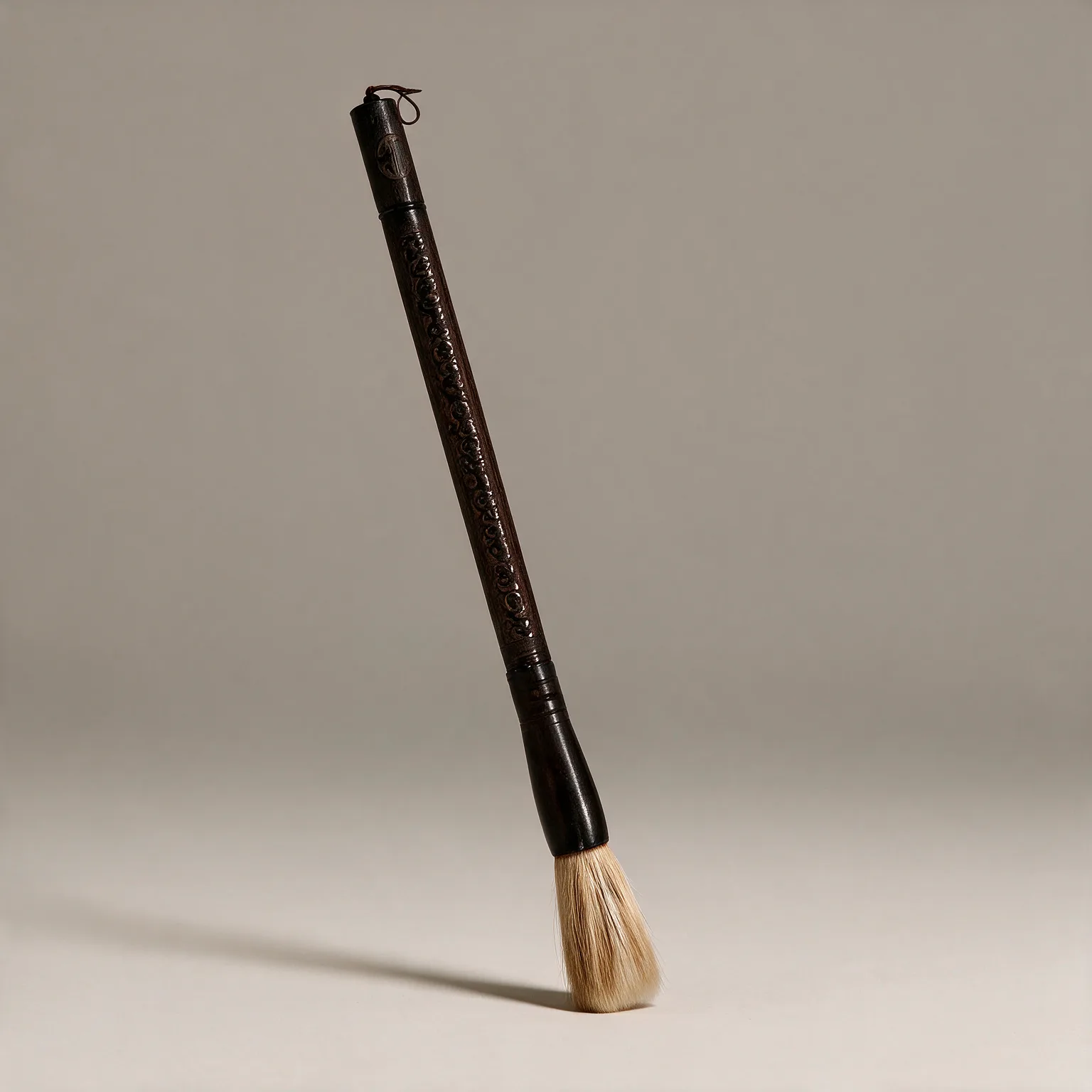 Brown Carved Scroll Wood Decorative Calligraphy Brush, three-quarter view