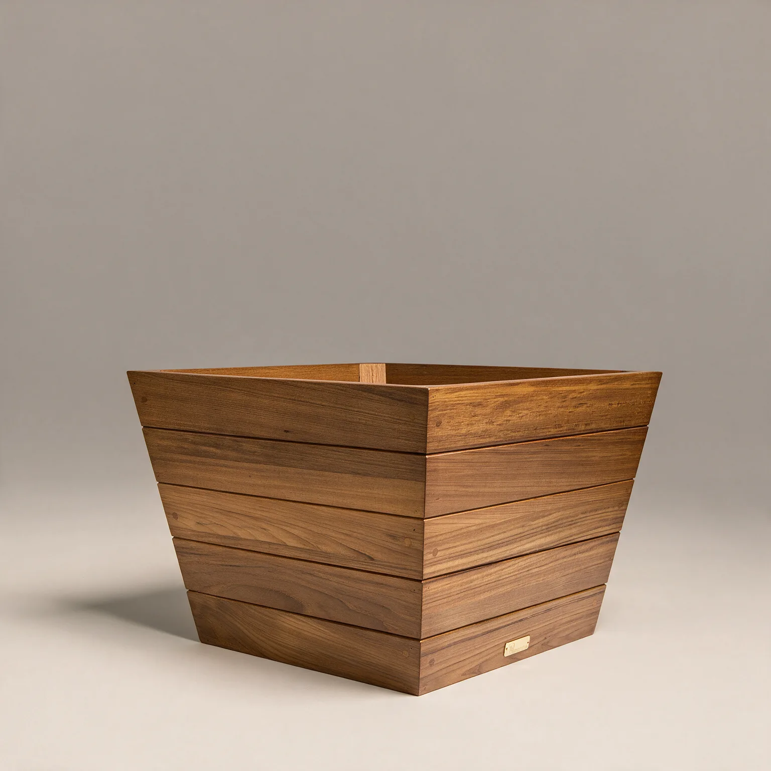 19" Brown Wood Indoor Outdoor Square Planter Box, three-quarter view