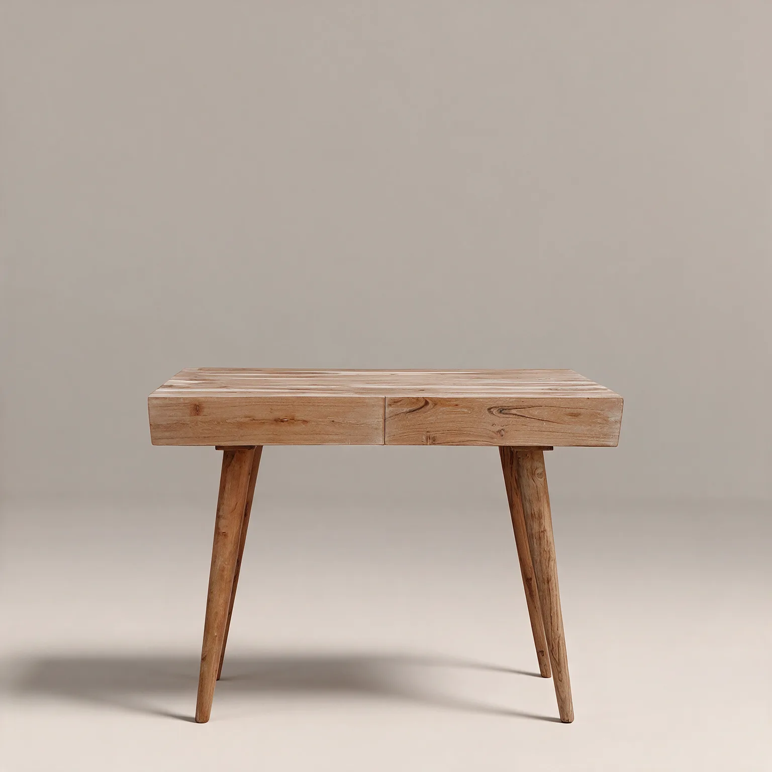 39" Brown Acacia Solid Wood Writing Desk With Three Drawers, front view