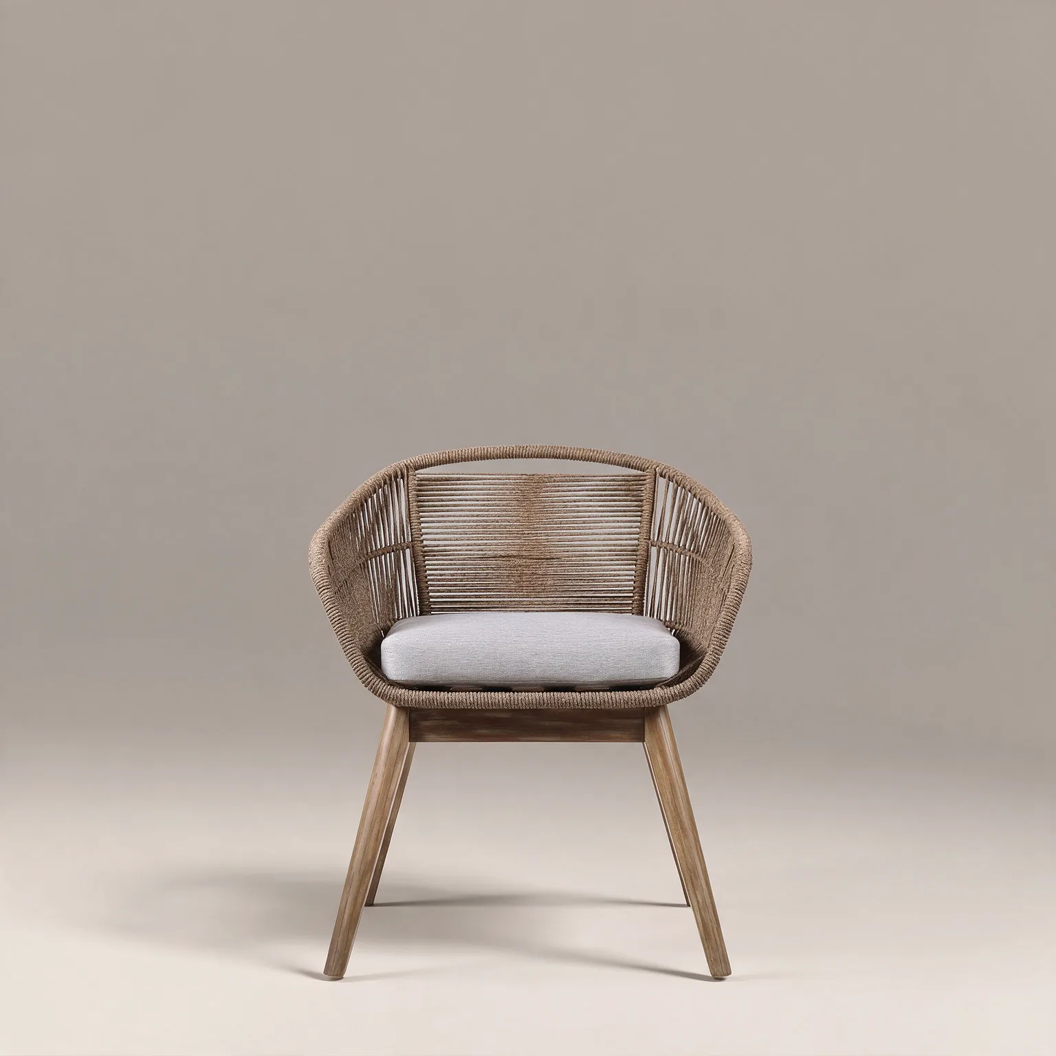 27" Gray and Natural Wood Solid Wood Outdoor Dining Chair with Gray Cushion, front view