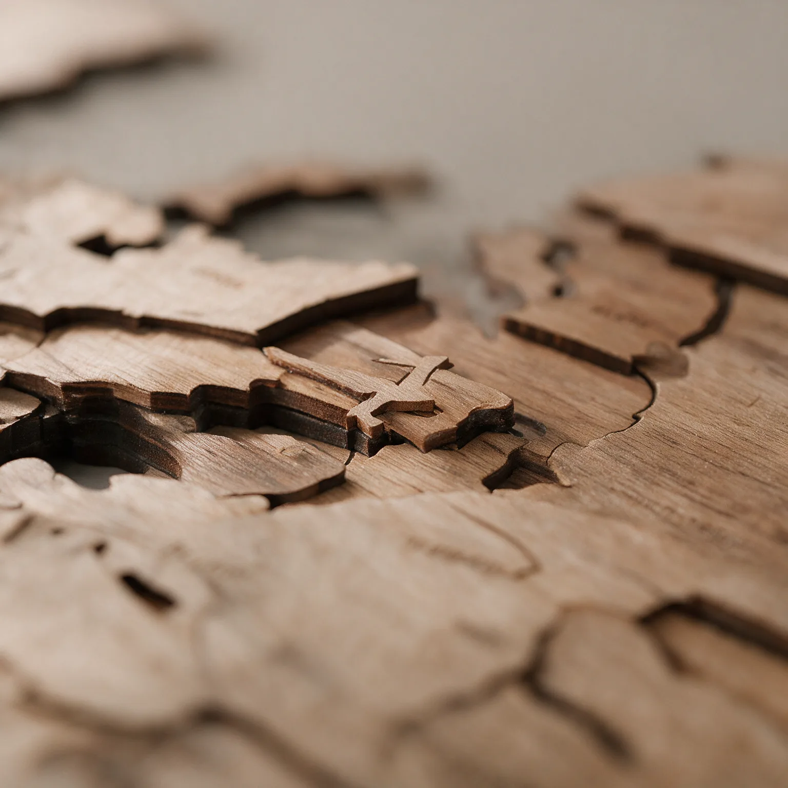 35" X 59" Wood Brown Wood World Map Hanging Dimensional Sculpture, detail