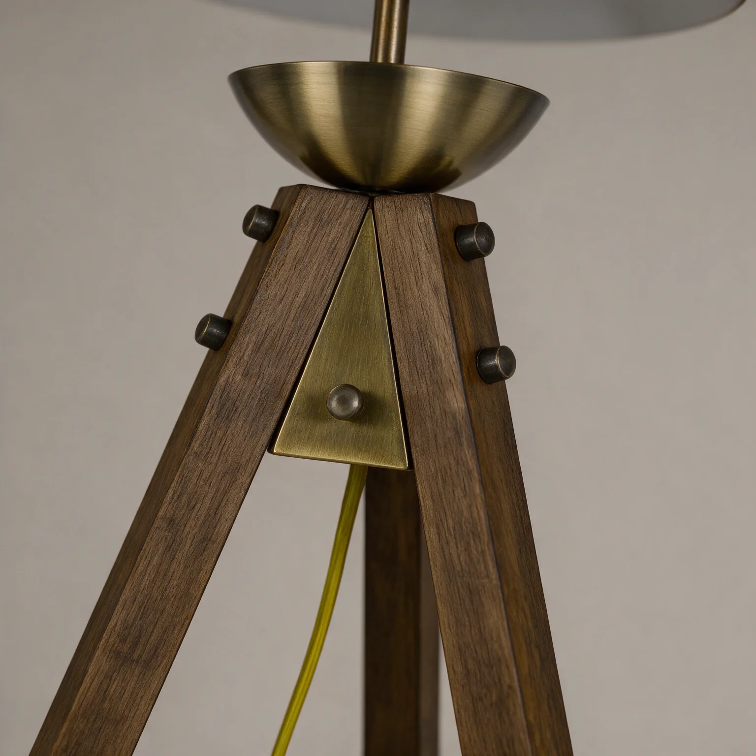 55" Brass Tripod Floor Lamp With Antiqued Brass Dome Shade, detail