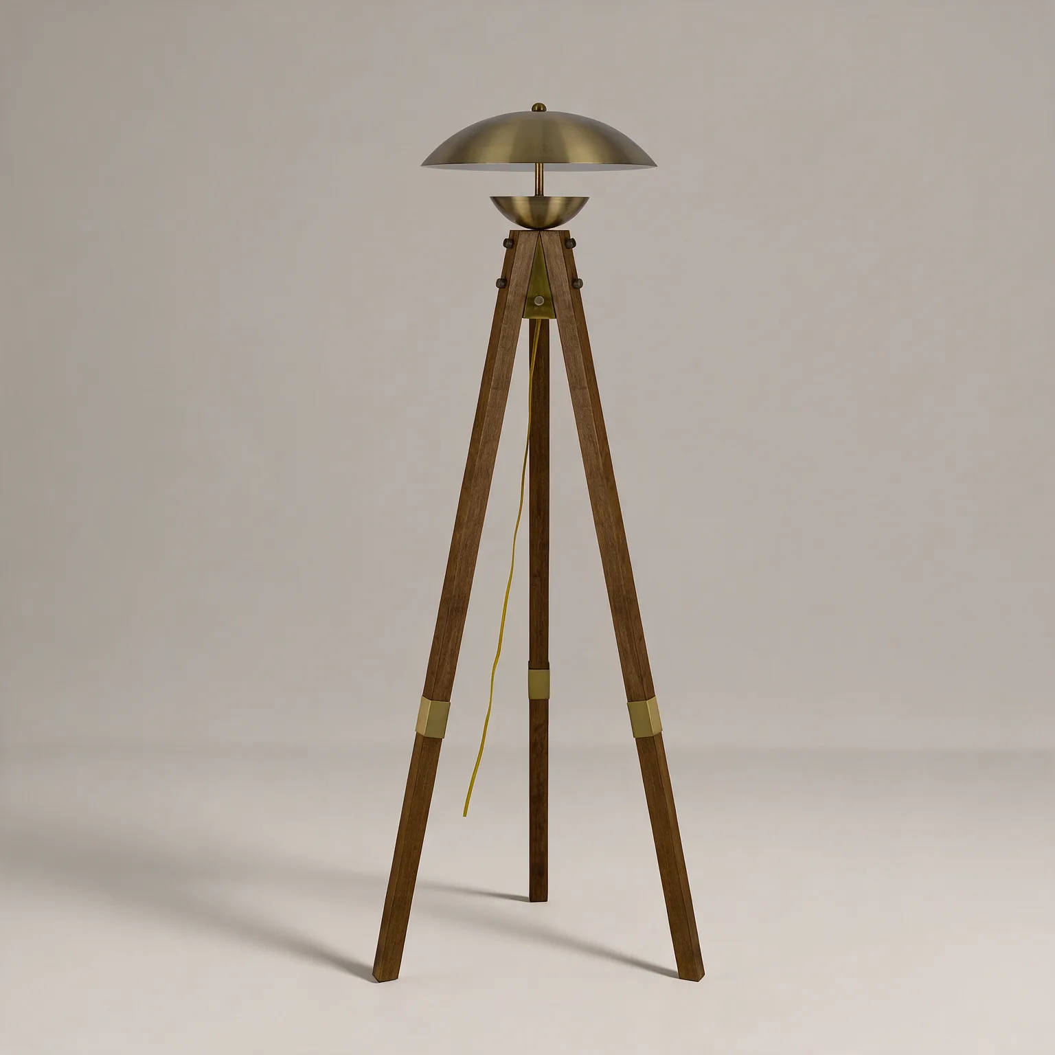 55" Brass Tripod Floor Lamp With Antiqued Brass Dome Shade, front view