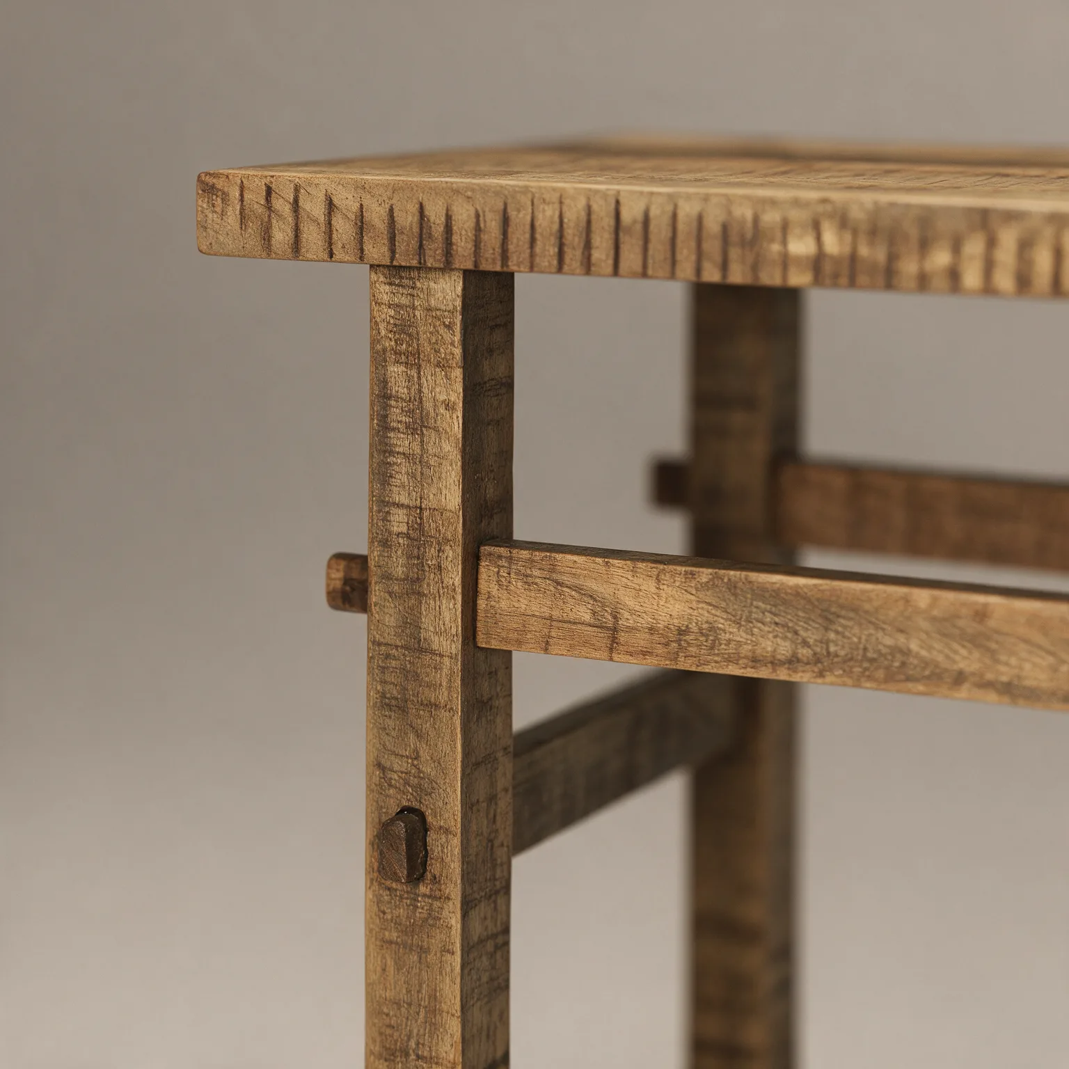 54" Brown Solid Wood Distressed Console Table, detail