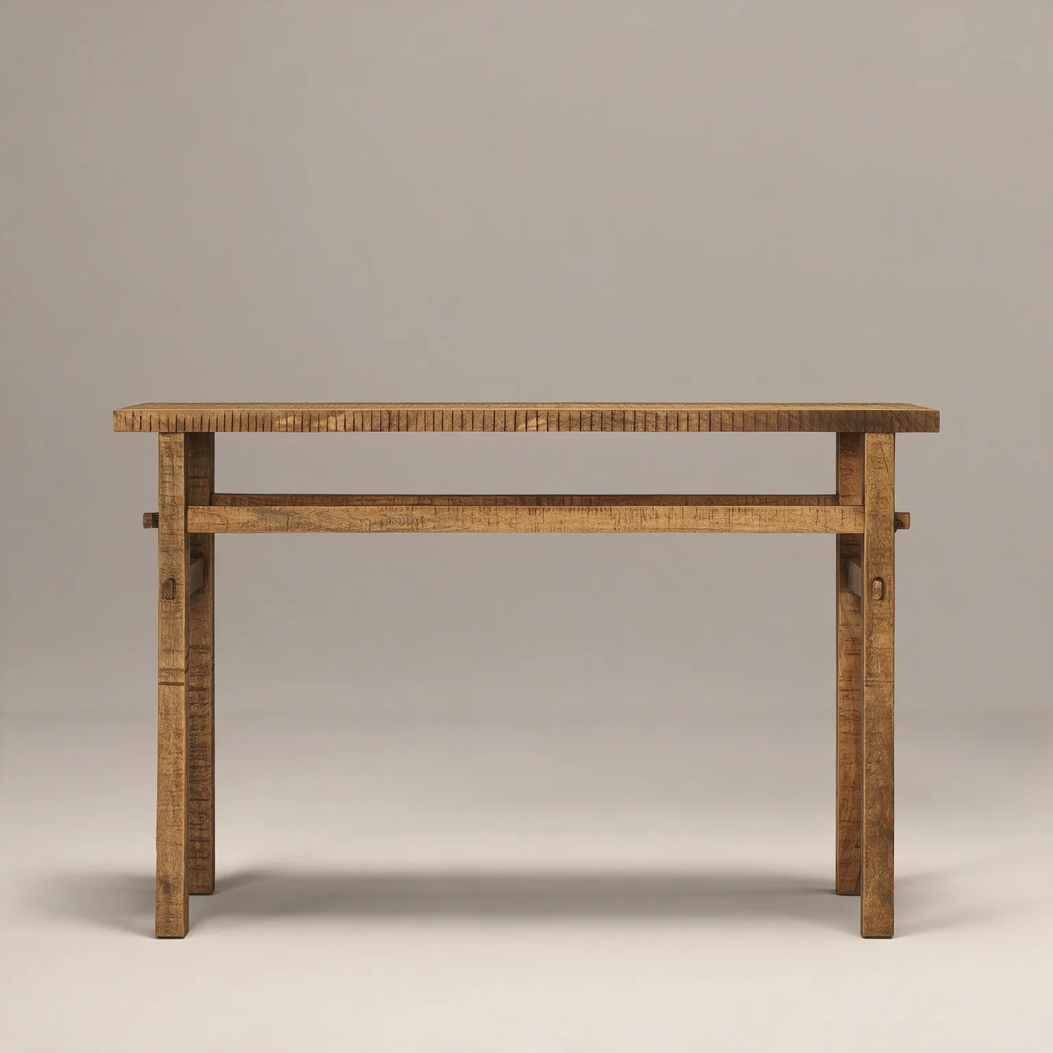 54" Brown Solid Wood Distressed Console Table, front view