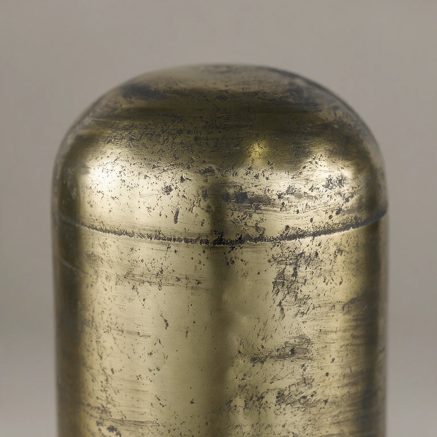 15" Antiqued Brass Cast Aluminum Cylindrical Tabletop Sculpture, detail