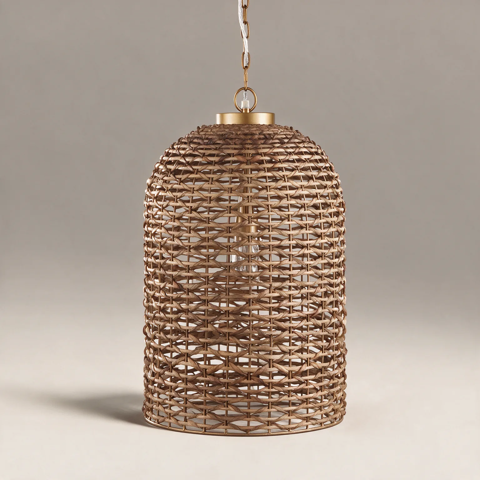 Brown Watergrass Rattan Dimmable Single Pendant Light, three-quarter view