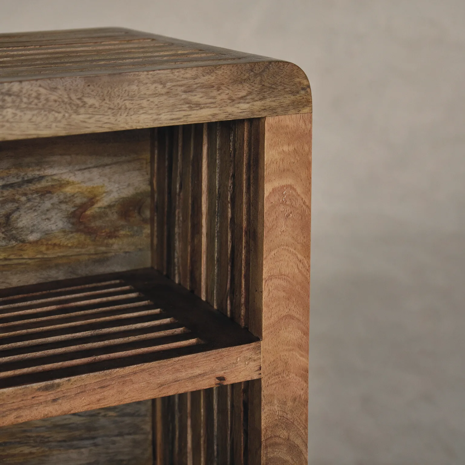 18" Brown Solid Wood Carved Geometric Floating Nightstand, detail