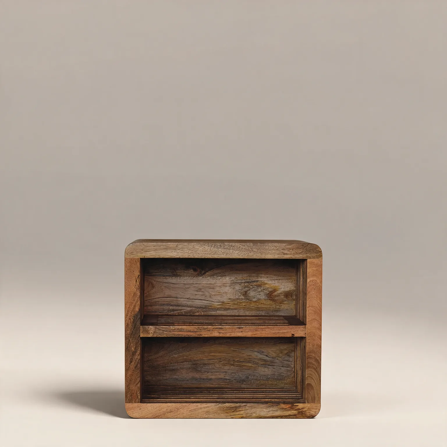 18" Brown Solid Wood Carved Geometric Floating Nightstand, front view