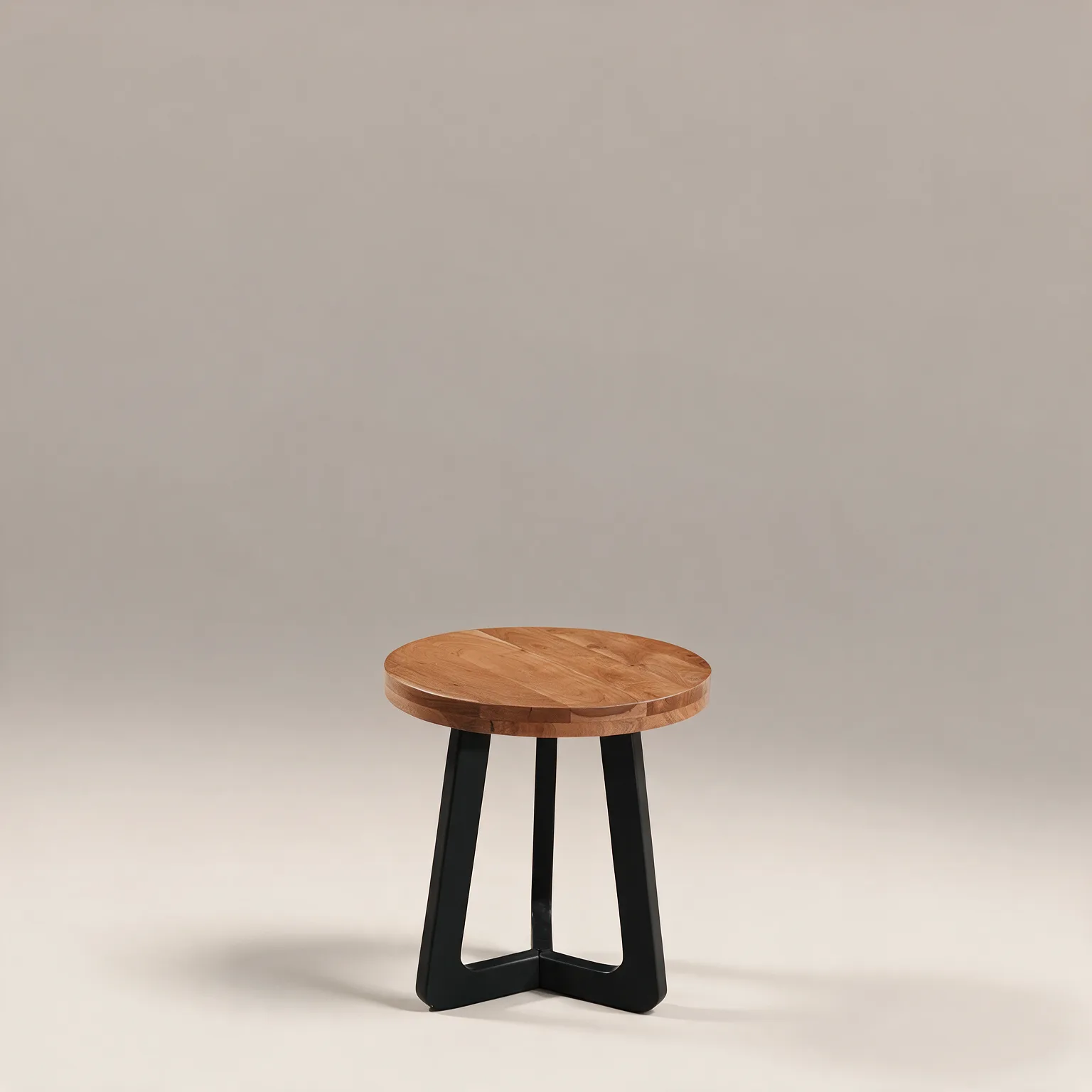 24" Brown and Black Solid Wood And Iron Round Cross Legs End Table, front view