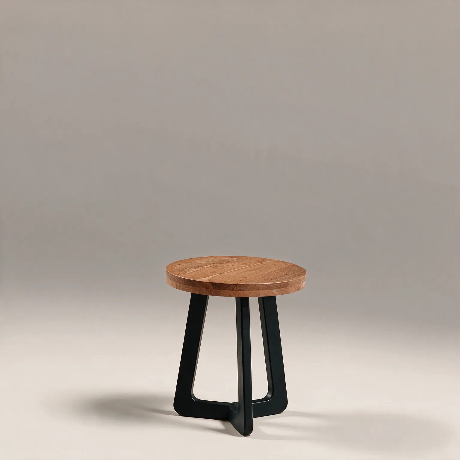 24" Brown and Black Solid Wood And Iron Round Cross Legs End Table, three-quarter view